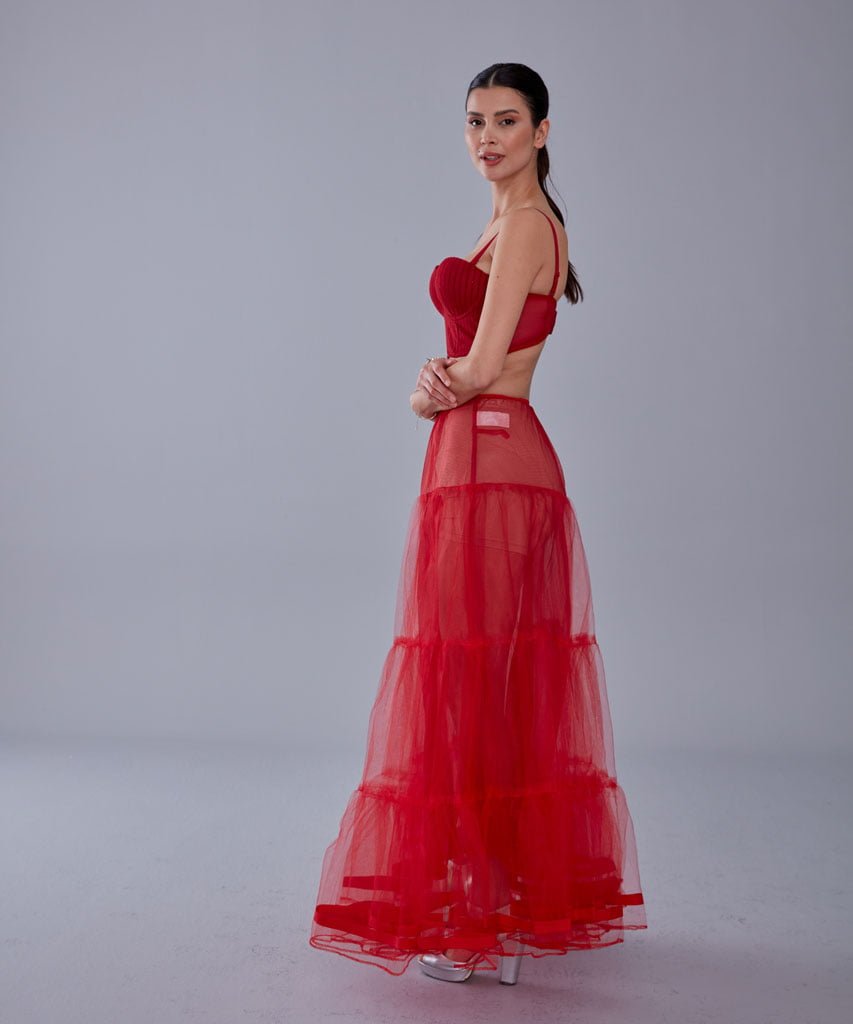 Red Voile Petticoat Skirt with Elastic Band - Perfect for Parties