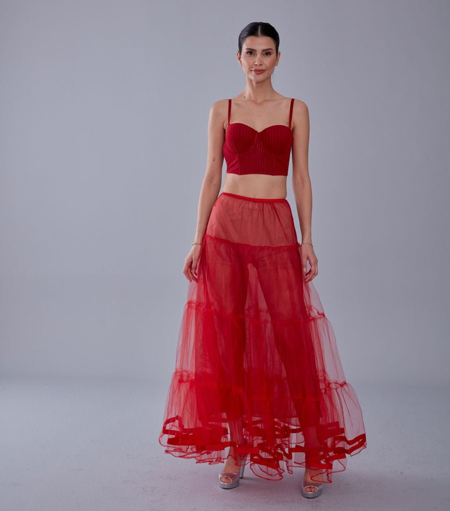 Red Voile Petticoat Skirt with Elastic Band - Perfect for Parties