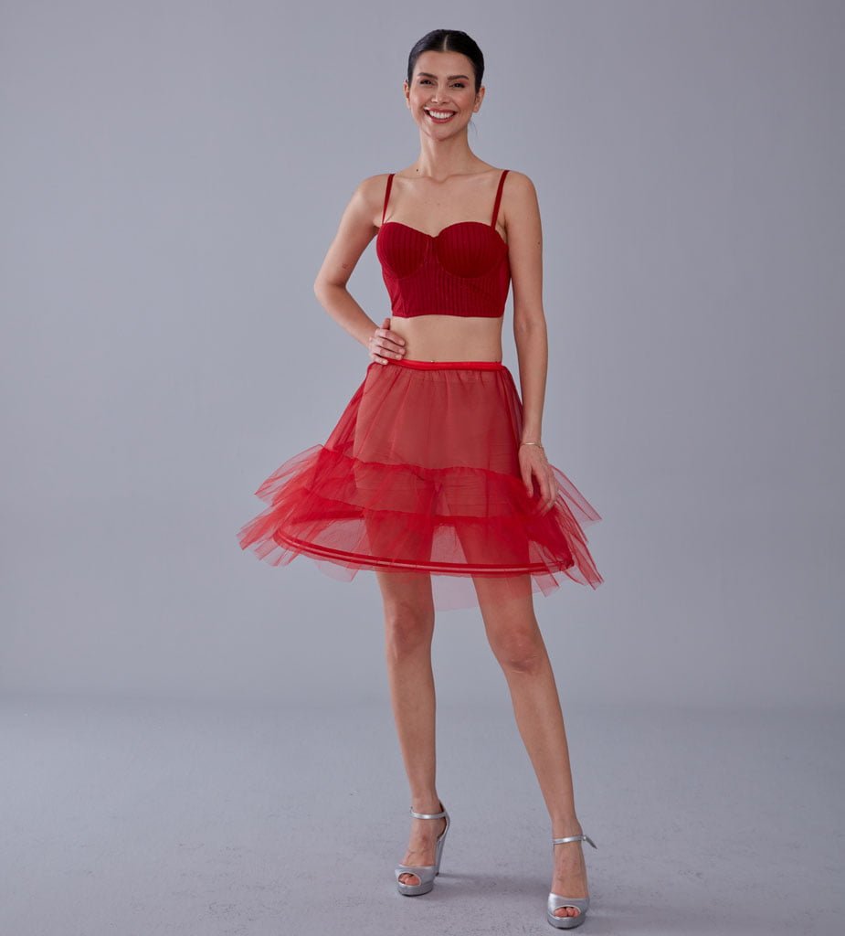 Red Short Hoop Skirt Underskirt ( Petticoat Skirt )