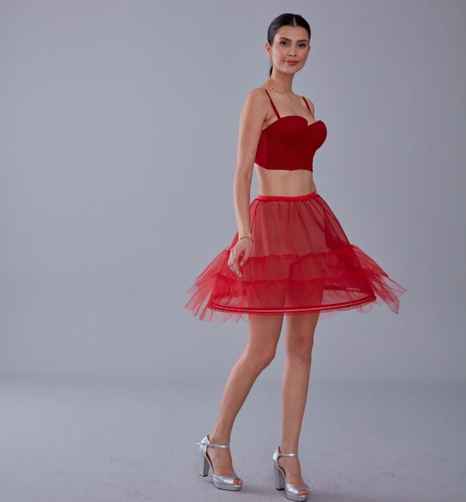 Red Short Hoop Skirt Underskirt ( Petticoat Skirt )