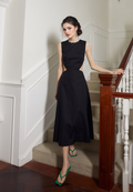 Timeless Elegance Backless Satin Midi Dress with Intricate Cutout Black