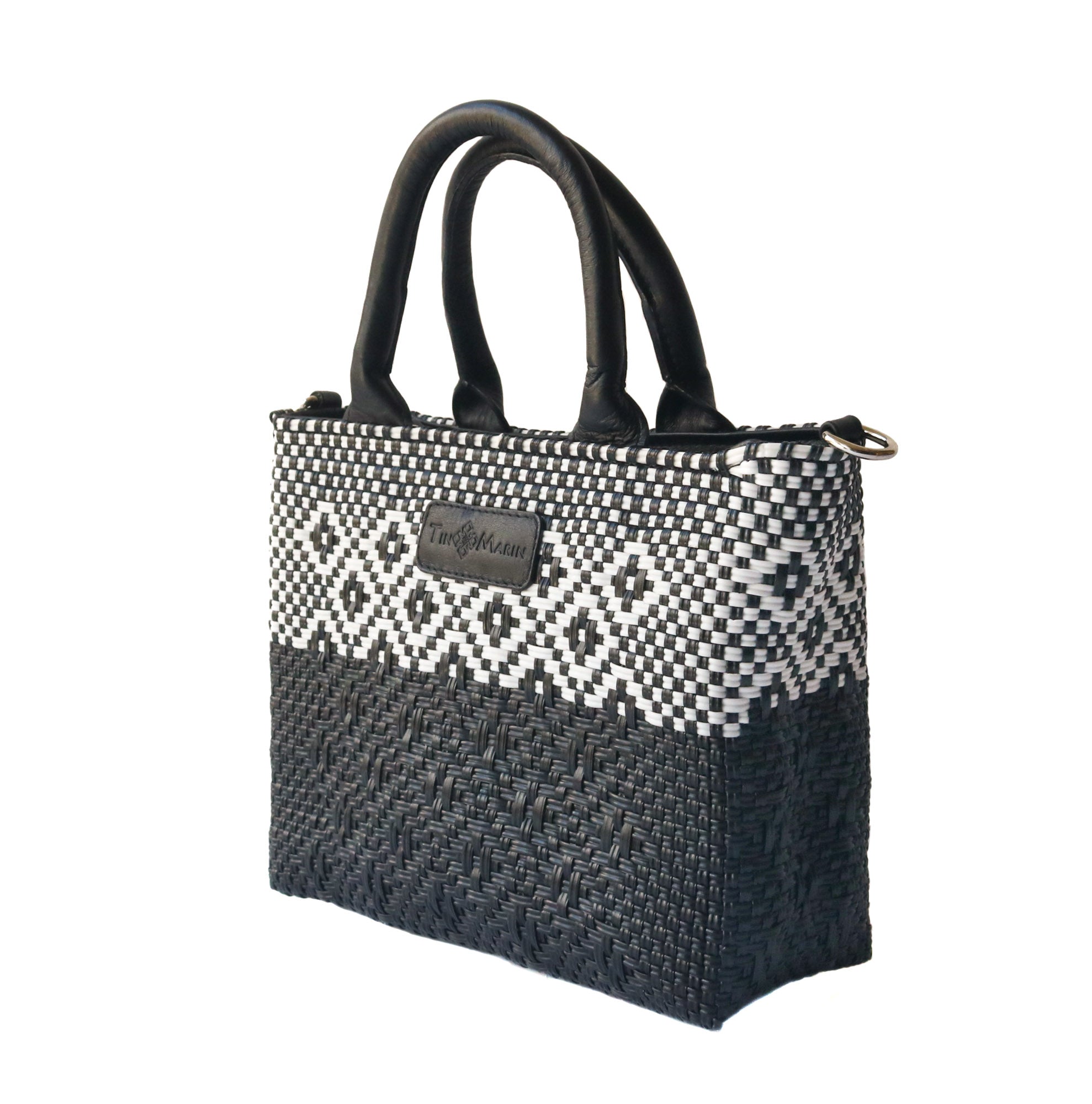 Tin Marin Small Woven Crossbody - Black Leather
