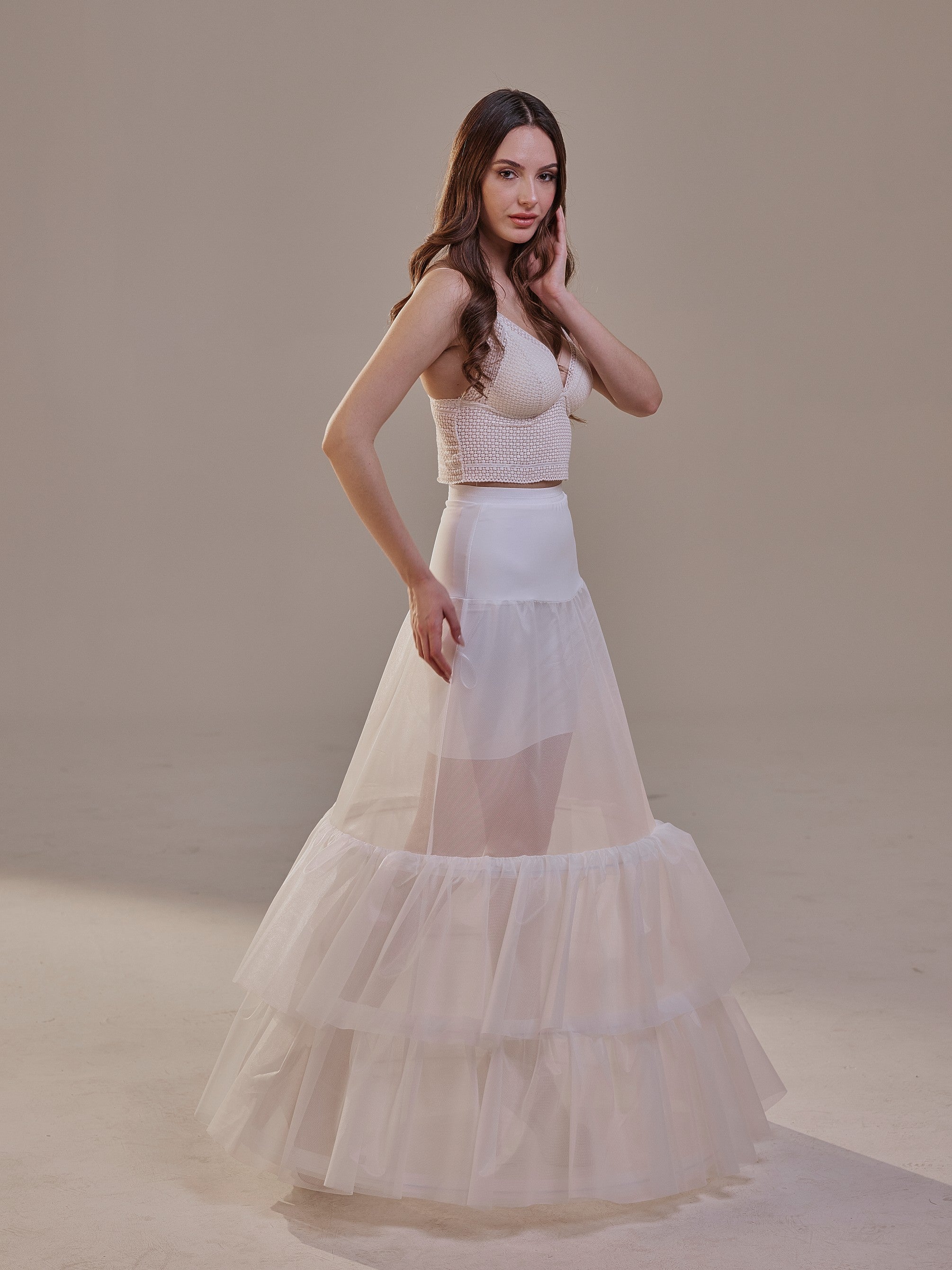 Trumpet Petticoat Skirt with Waist Corsage and 3 Hoops , Bridal Crinoline Slip