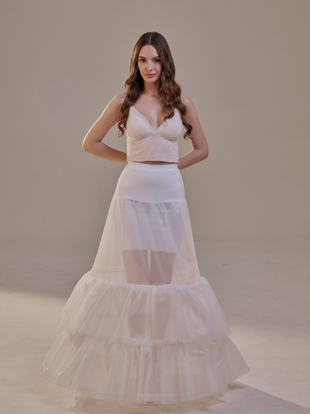 Trumpet Petticoat Skirt with Waist Corsage and 3 Hoops , Bridal Crinoline Slip