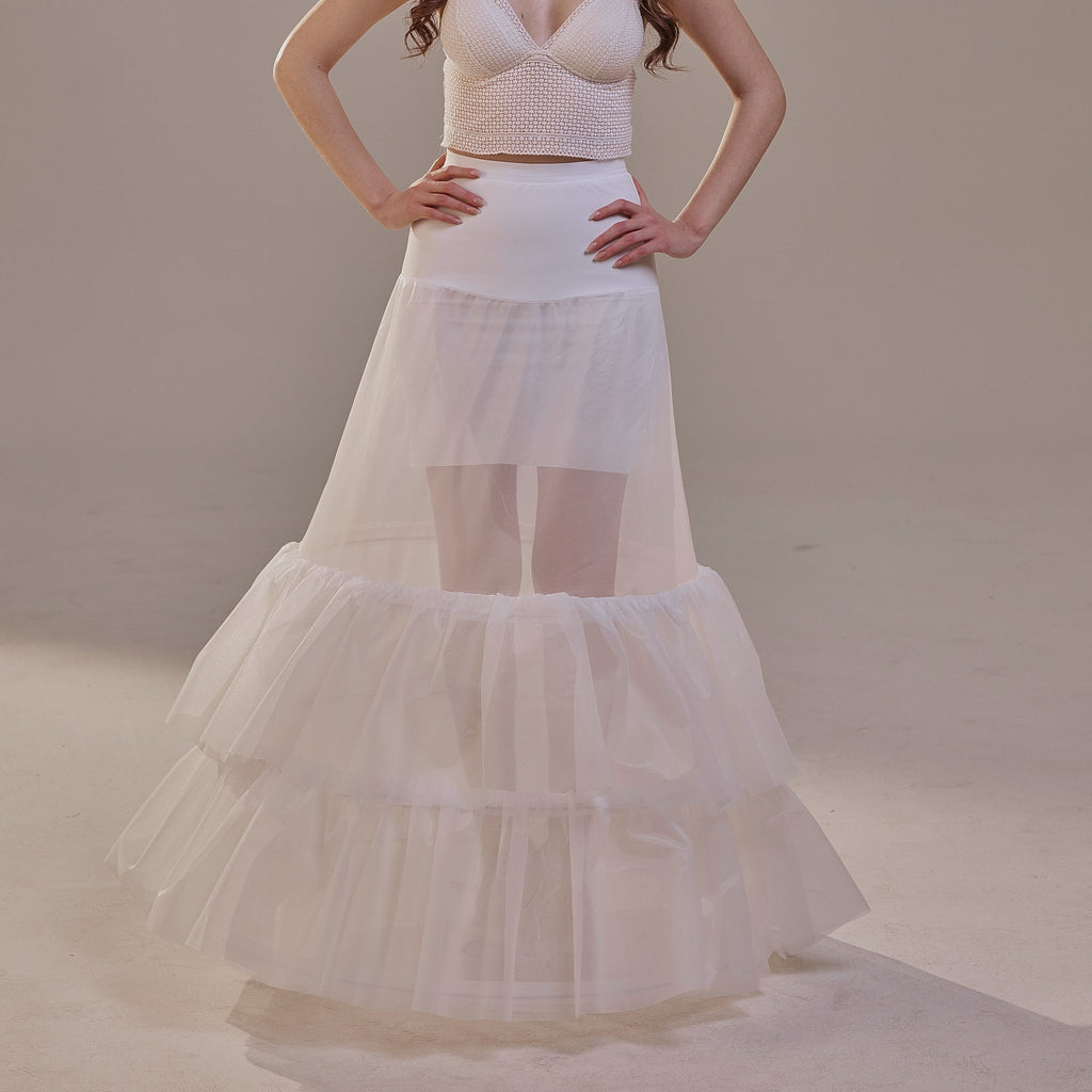 Trumpet Petticoat Skirt with Waist Corsage and 3 Hoops , Bridal Crinoline Slip