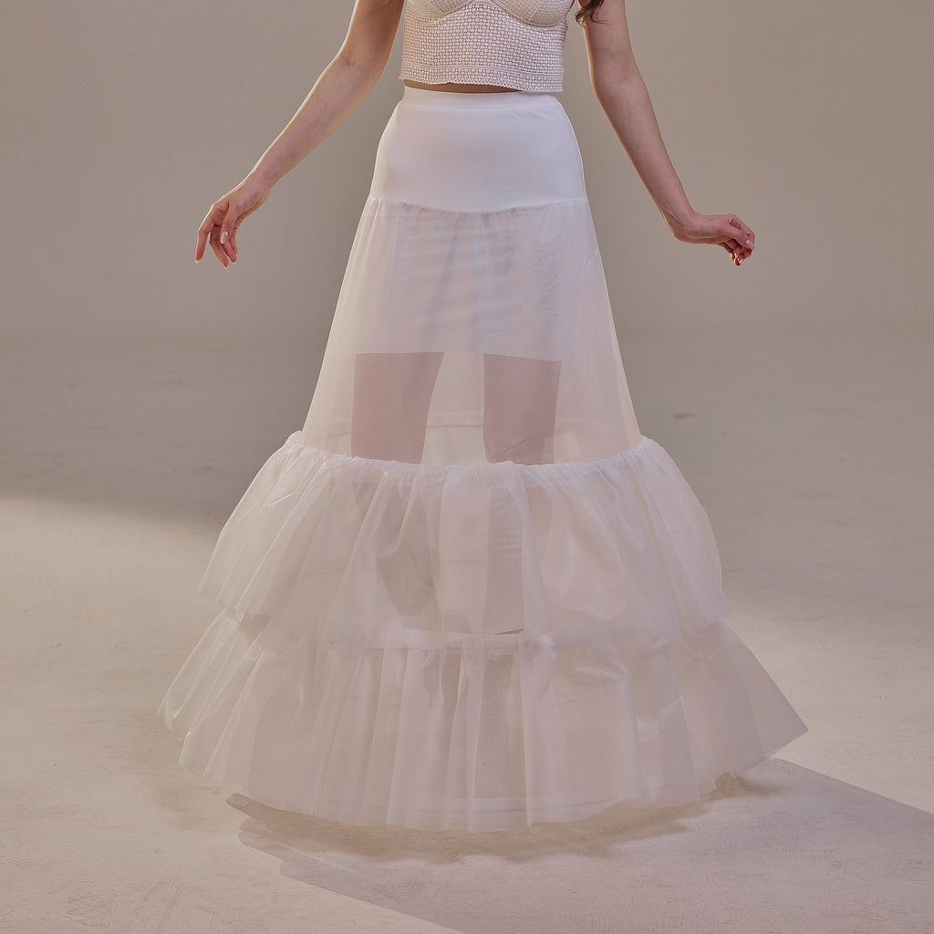 Trumpet Petticoat Skirt with Waist Corsage and 3 Hoops , Bridal Crinoline Slip