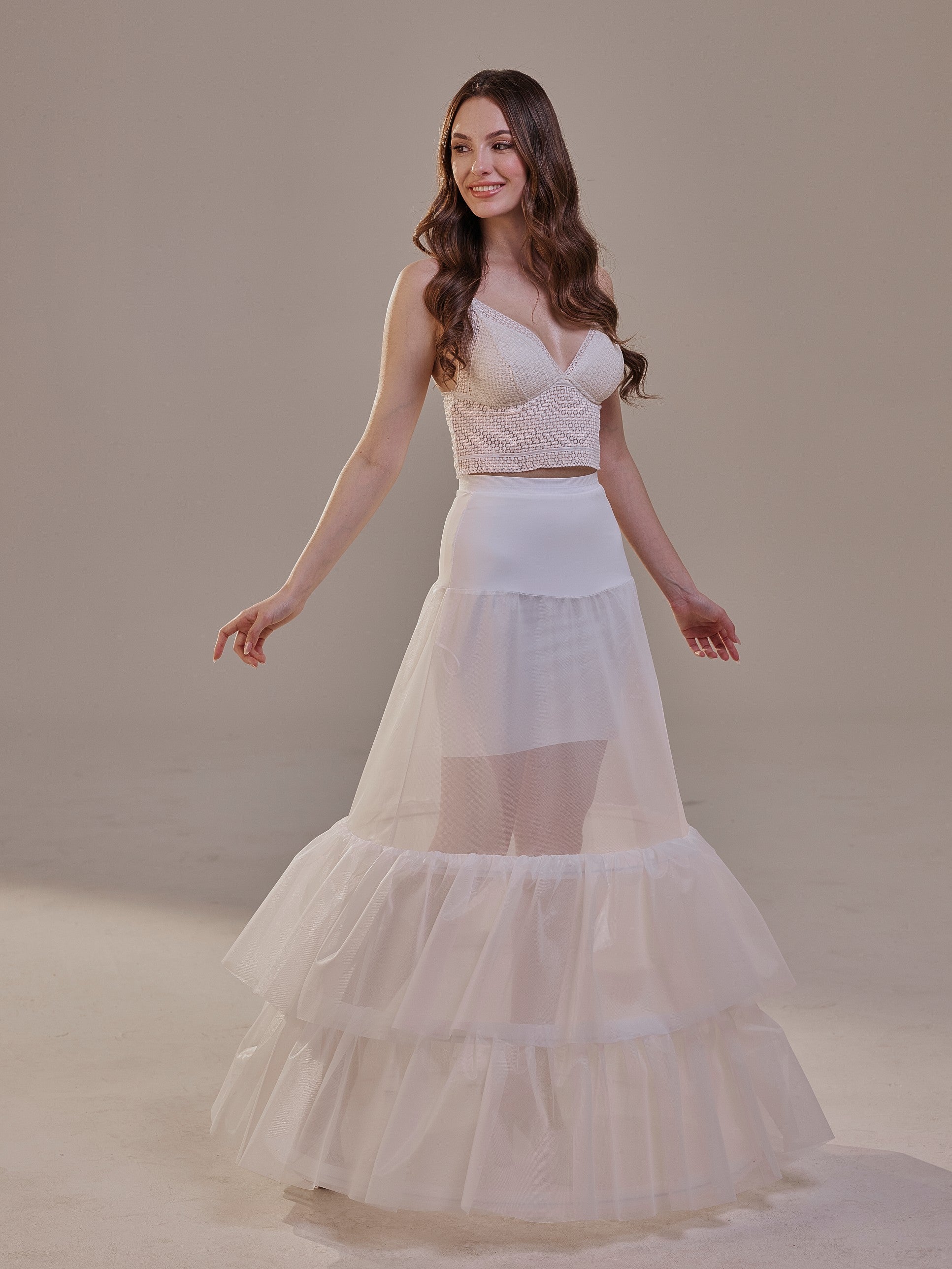 Trumpet Petticoat Skirt with Waist Corsage and 3 Hoops , Bridal Crinoline Slip