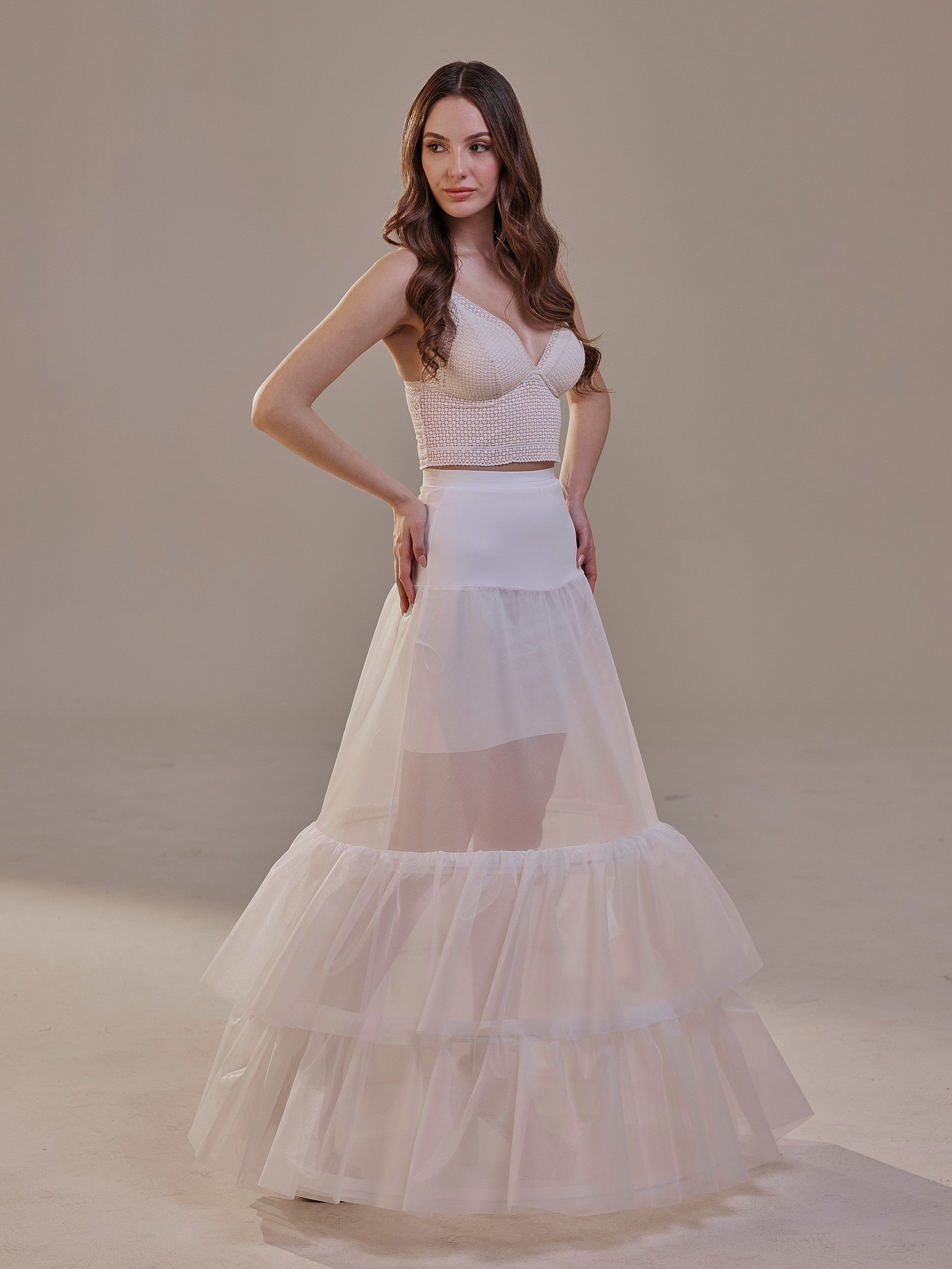 Trumpet Petticoat Skirt with Waist Corsage and 3 Hoops , Bridal Crinoline Slip
