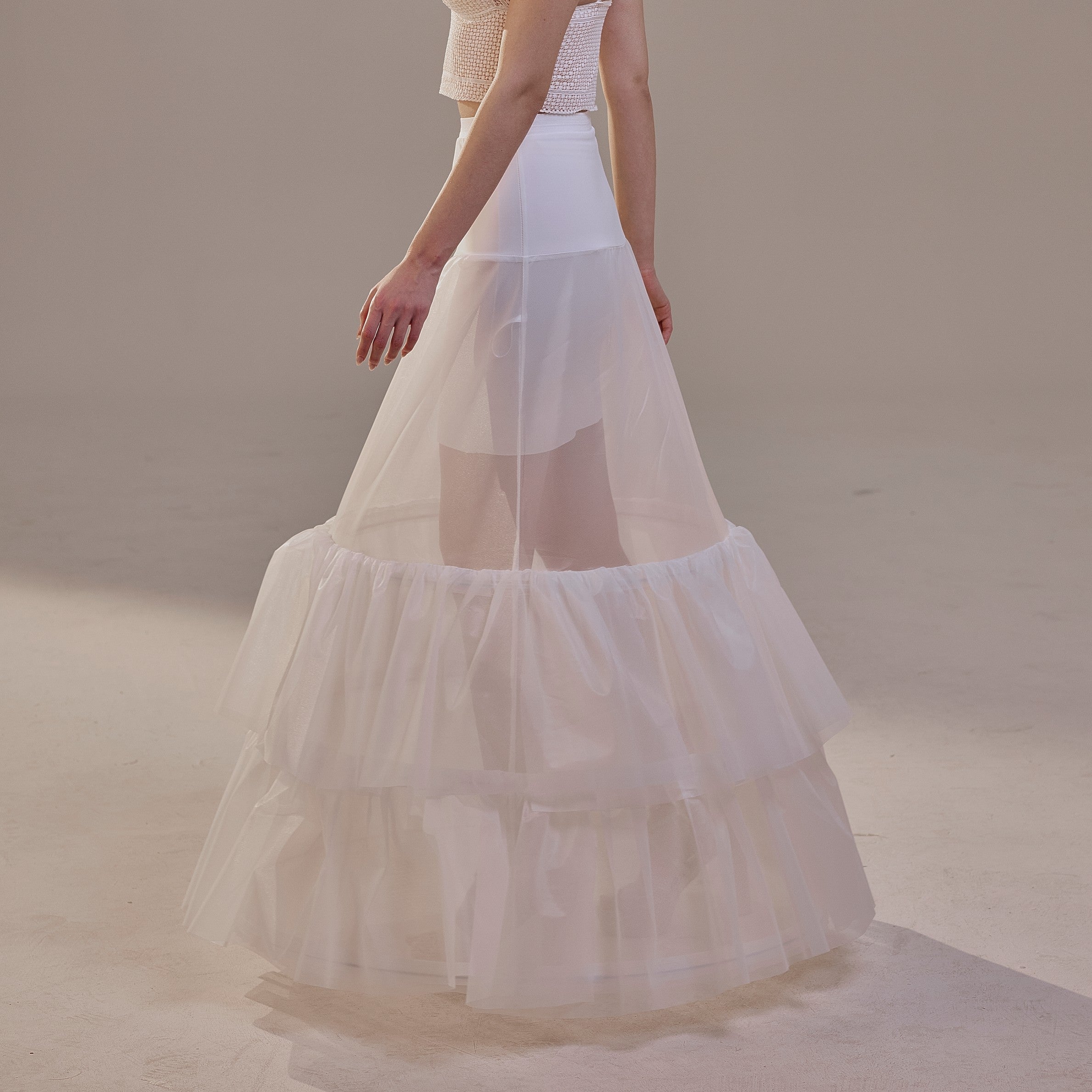 Trumpet Petticoat Skirt with Waist Corsage and 3 Hoops , Bridal Crinoline Slip