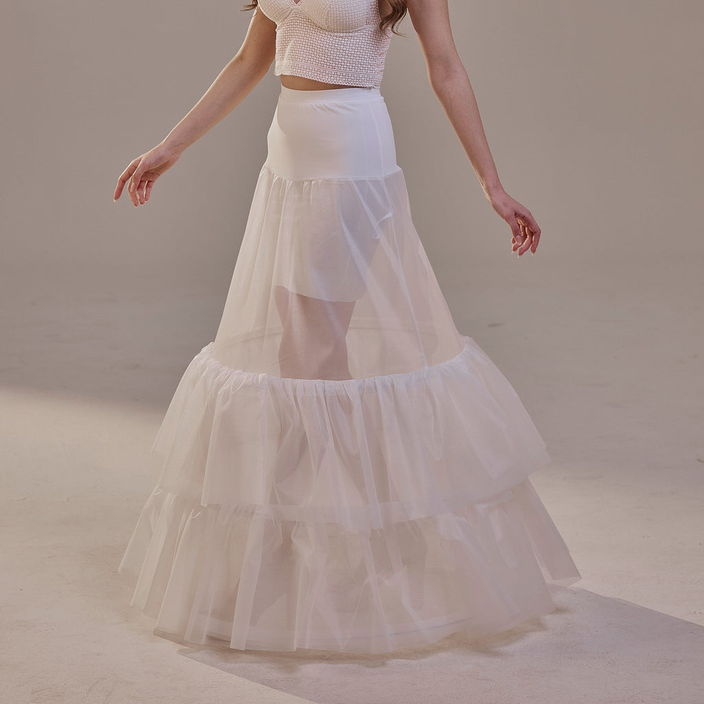 Trumpet Petticoat Skirt with Waist Corsage and 3 Hoops , Bridal Crinoline Slip