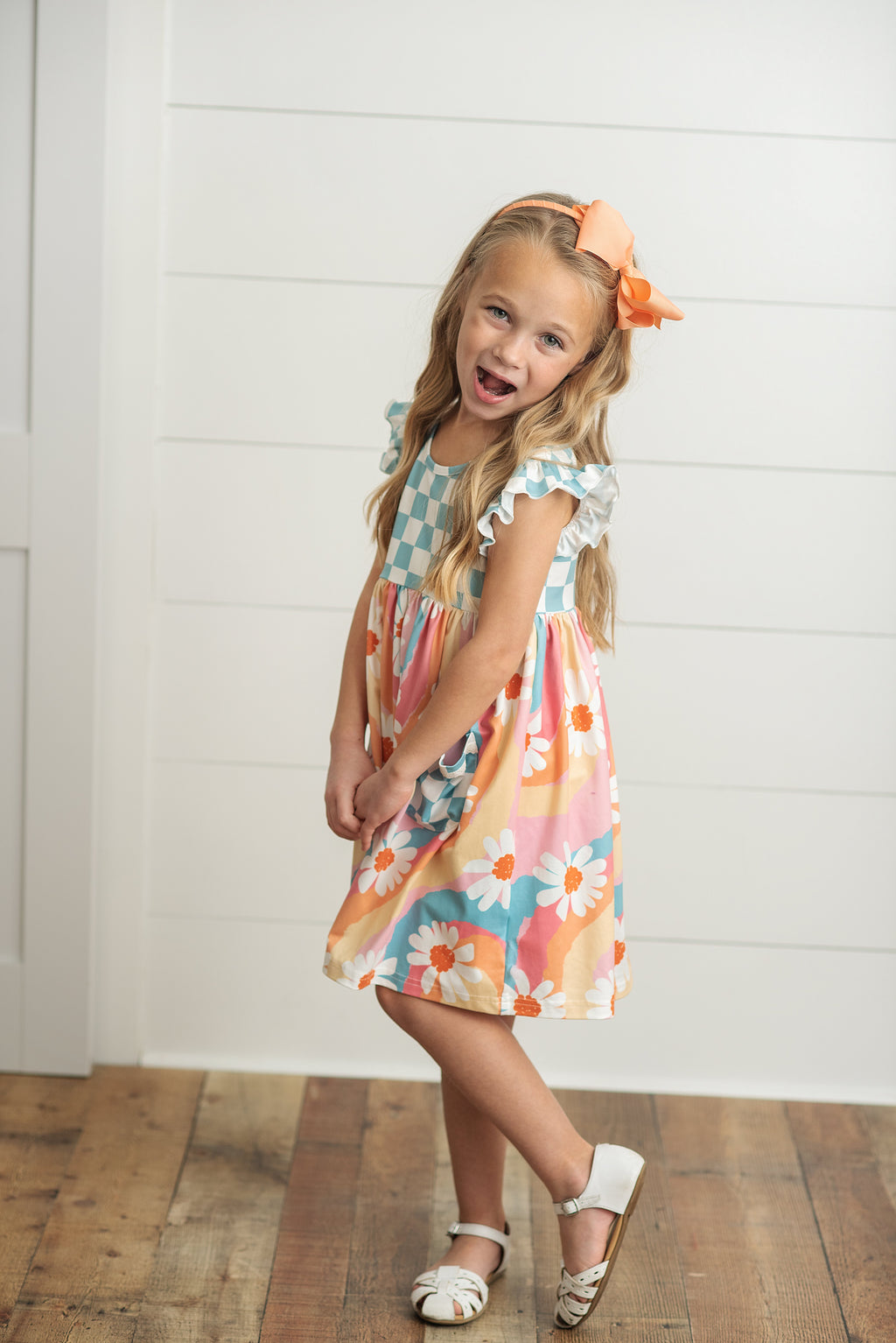 Check Floral Twirl Dress