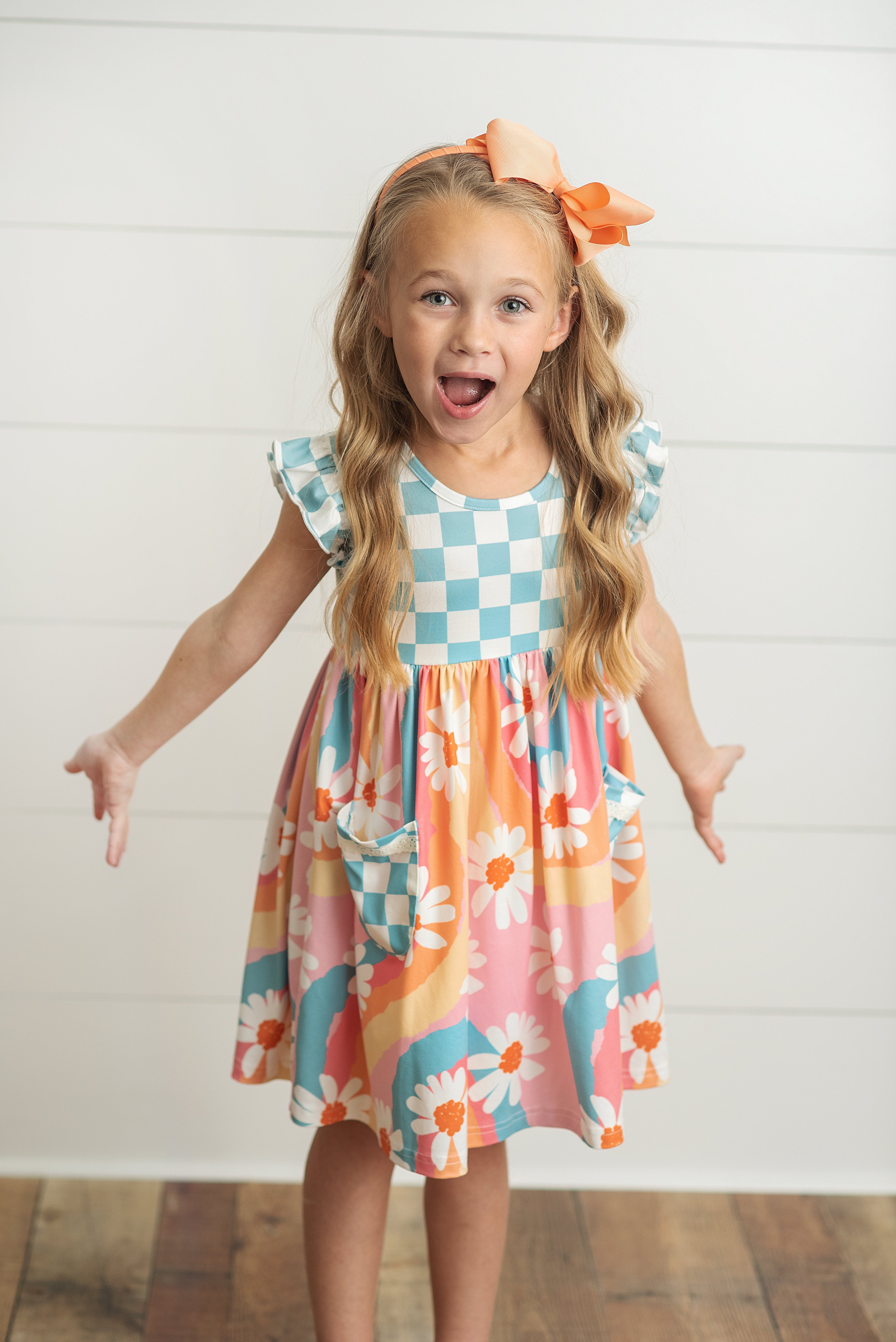 Check Floral Twirl Dress