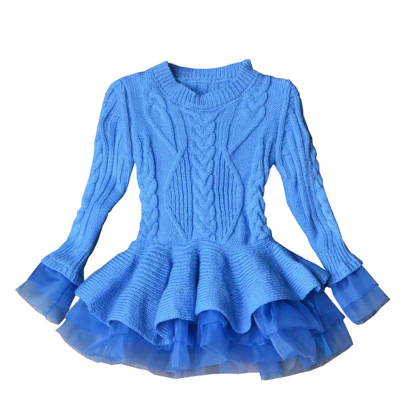 Girls' Sweater Dress Long Sleeve Light blue 120cm