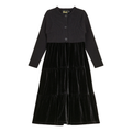 Velour Tired Jumper with Knit Cardigan Black