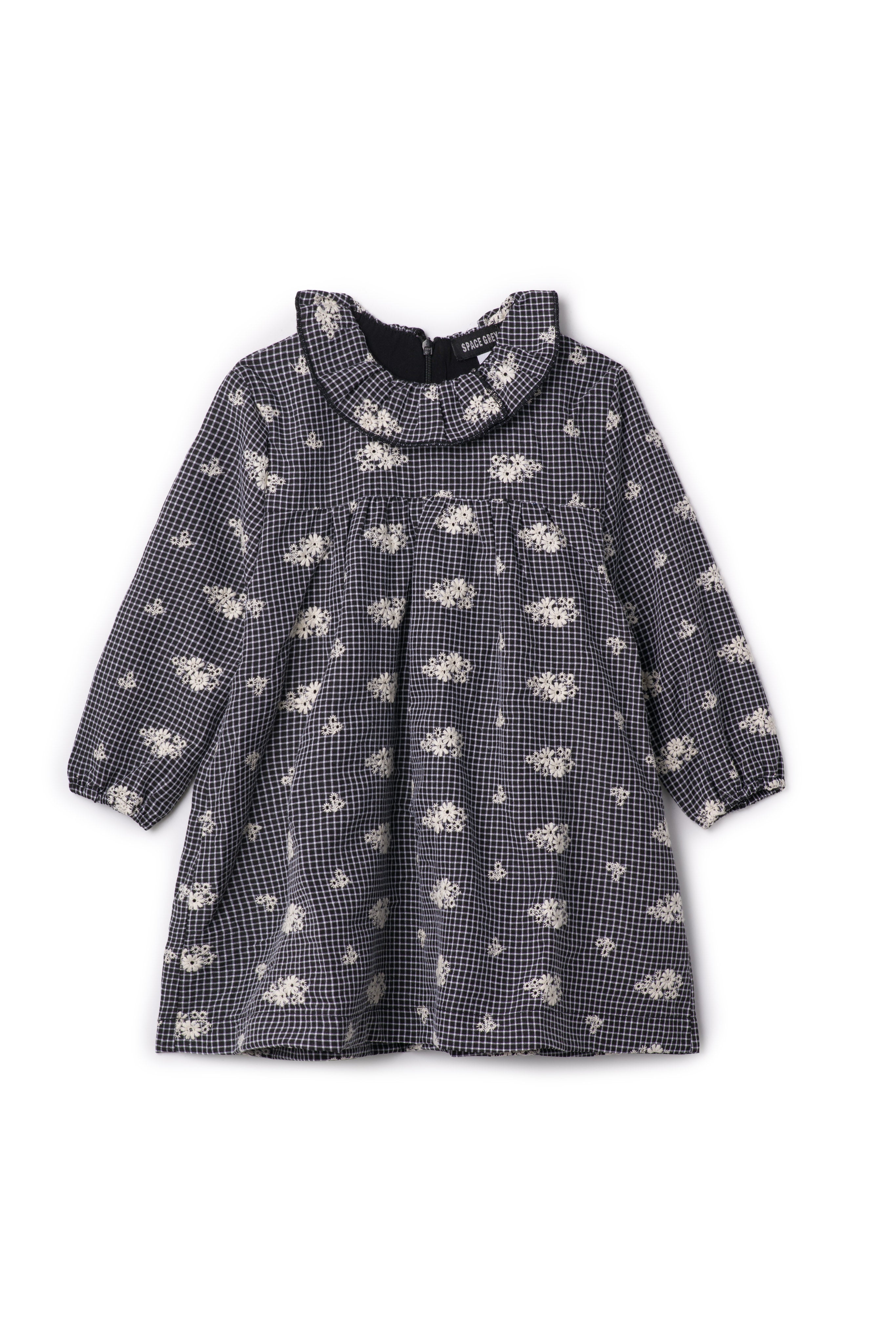 Checkered Embroidered Dress Black
