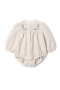 Velvet Embroidered Floral Bubble Off White