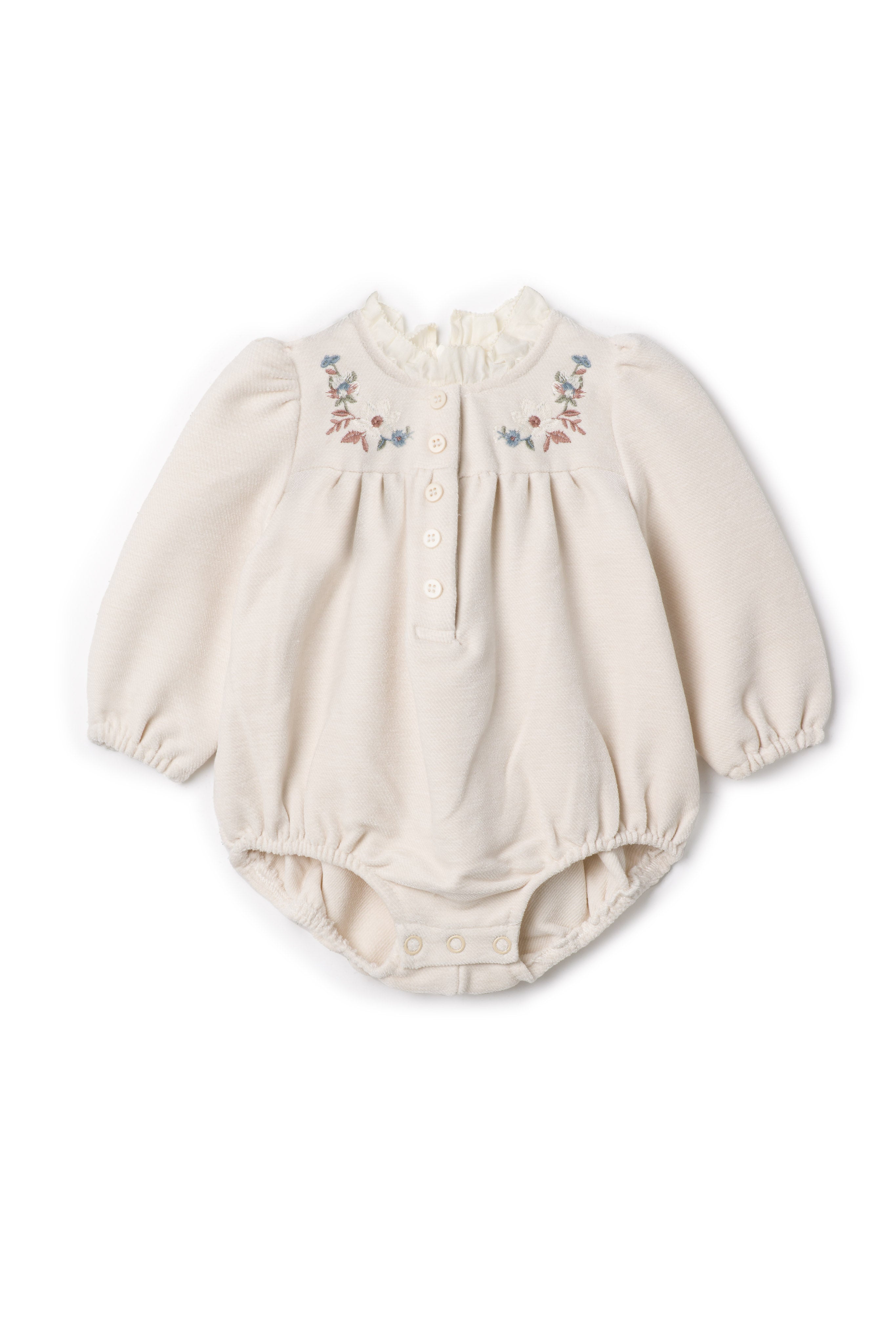 Velvet Embroidered Floral Bubble Off White
