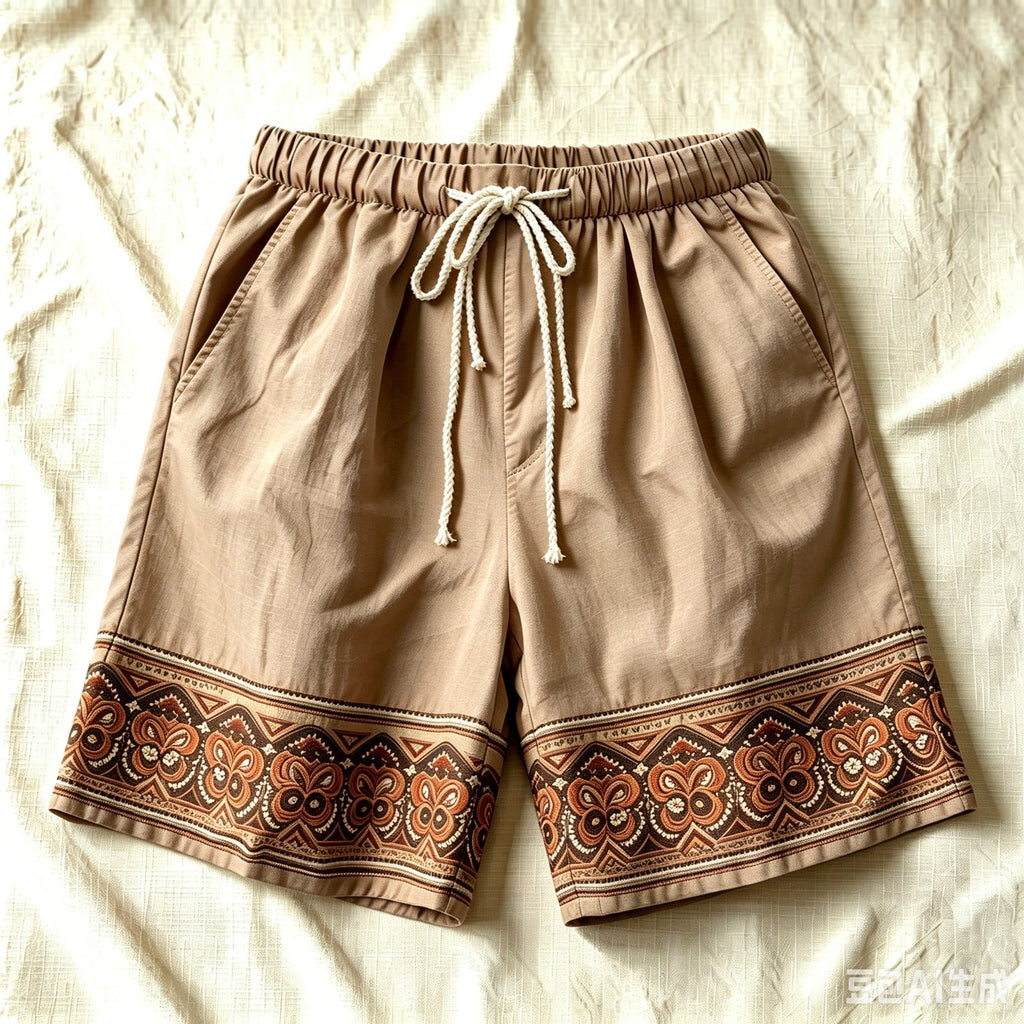 Women’s Retro Drawstring Loose Casual Shorts Khaki