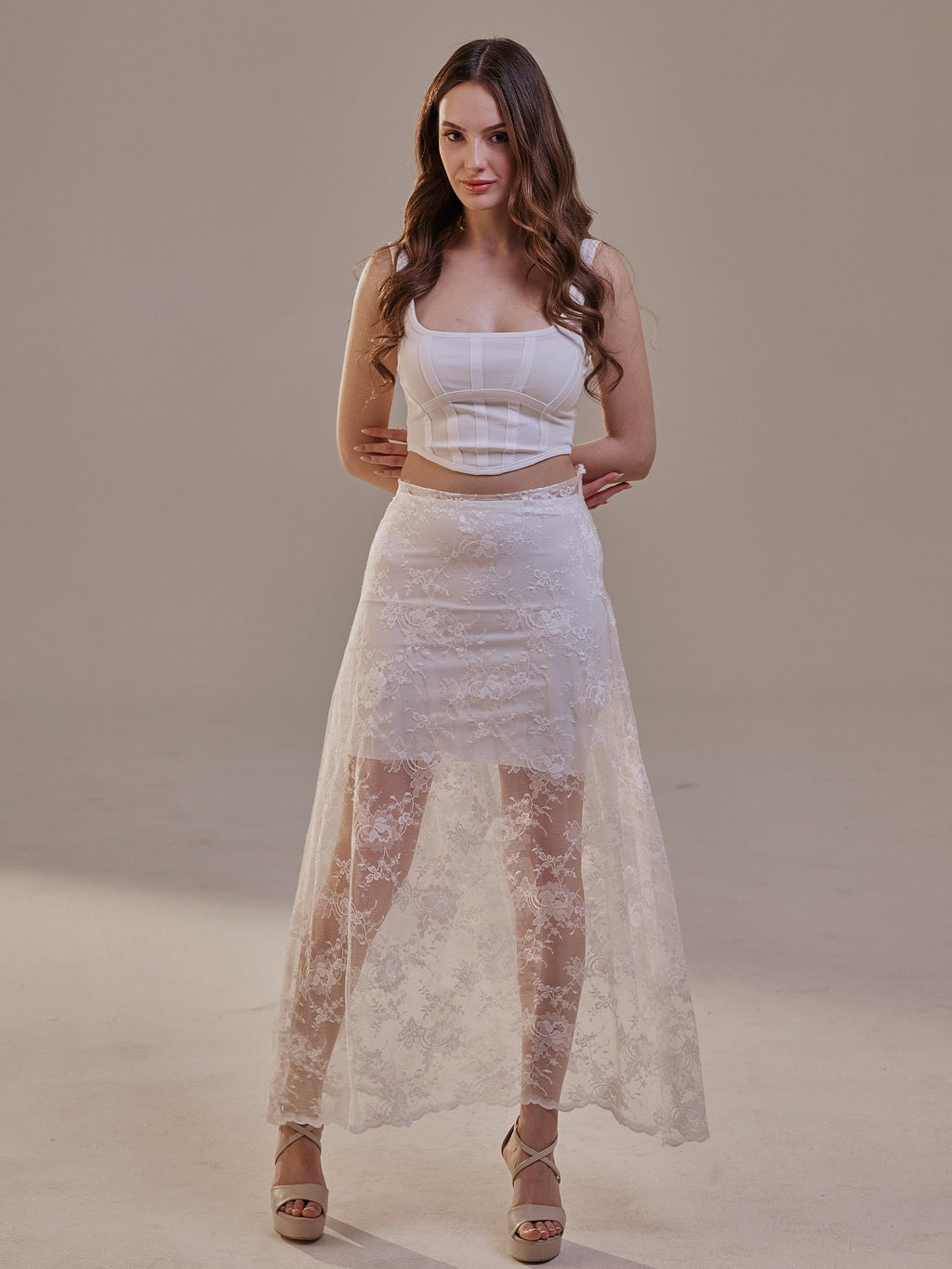 White Lace A-Line Skirt – Long Sheer Full Skirt