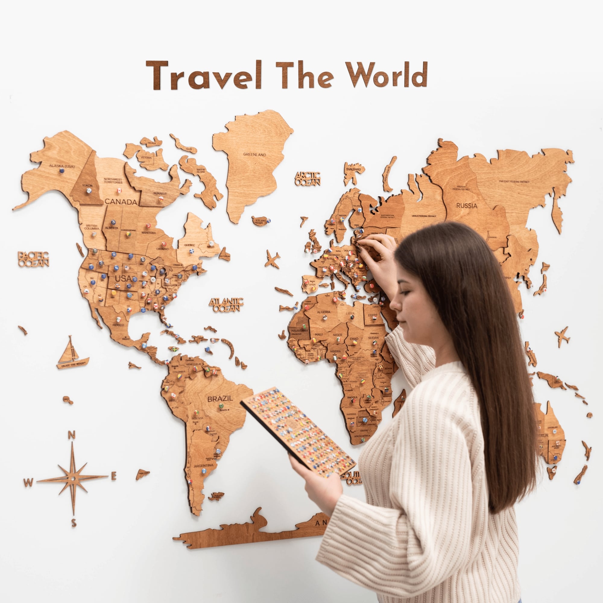 Wooden Map Quote Sign - Oak
