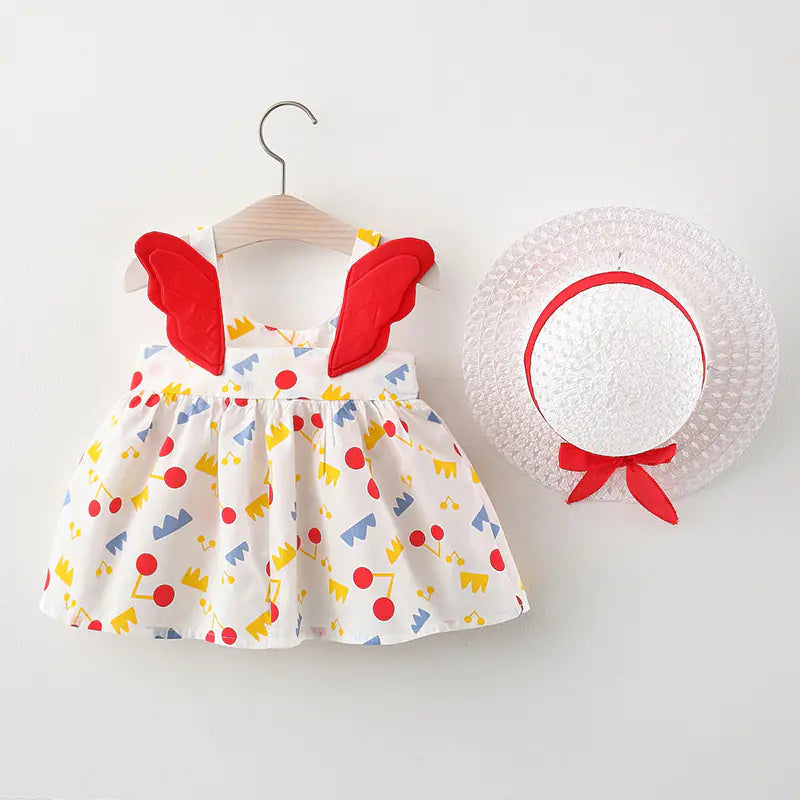 Summer Big Dot Wings Princess Dress with Hat Note Red Wings 100