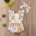 Girls' Floral Outfit with Back Tie and Headband Set yellow 100cm