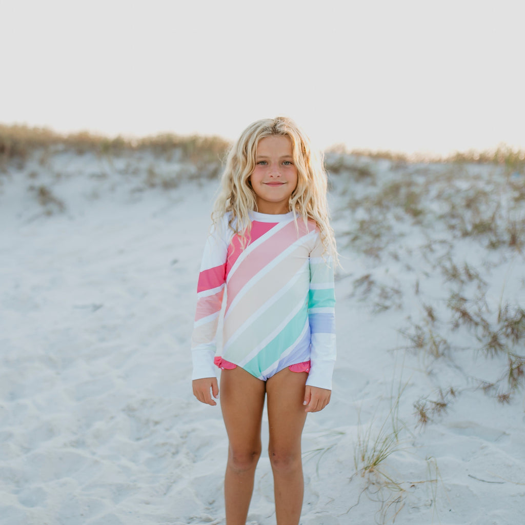 Lainey Zip Rash Pastel Stripe Swimsuit