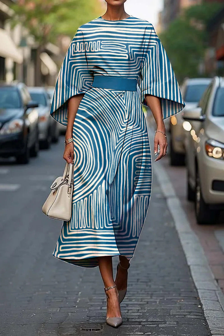 Geometric Print Batwing Sleeve Flowy Maxi Dress – 12 Styles, XS–XXXL Style6