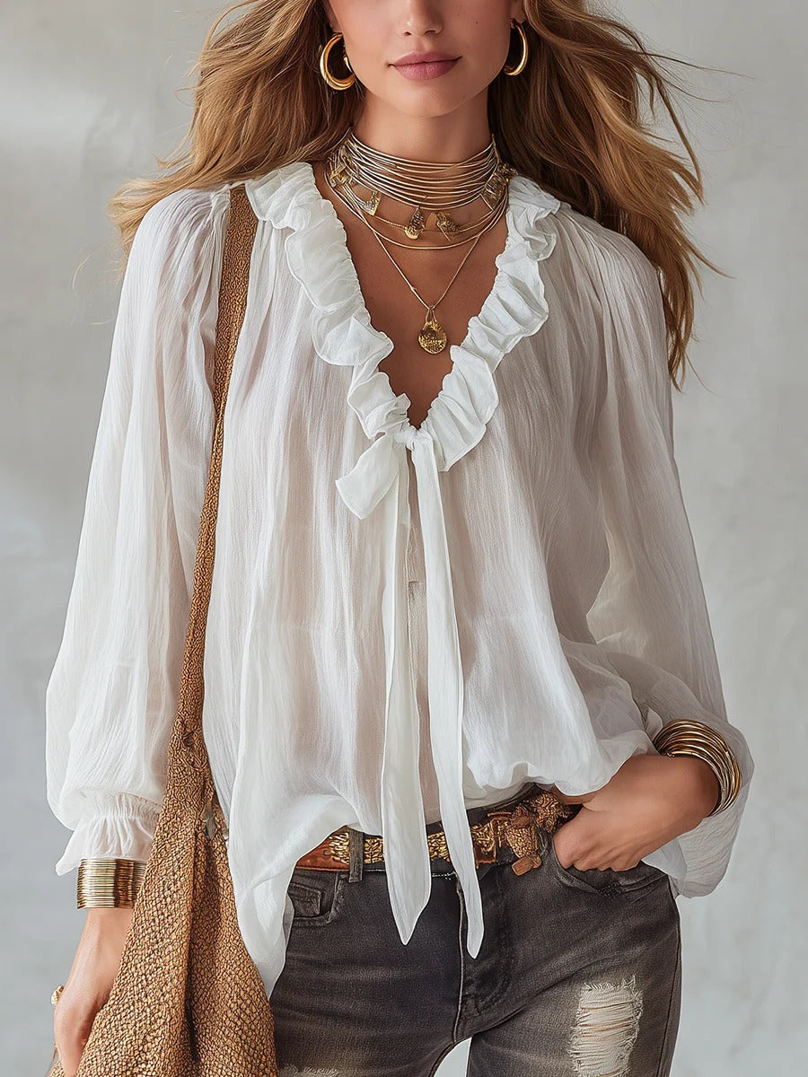 V-Neck Loose-Fit Shirt Top – No-Iron, 8 Colors White
