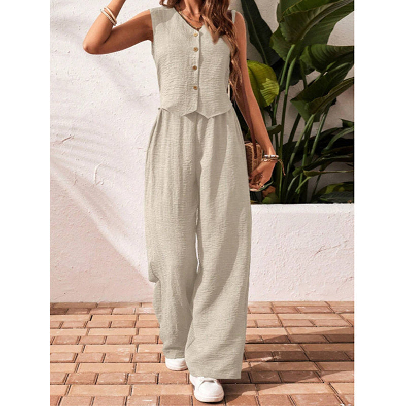Women’s crop vest blazer wide leg pants set Apricot
