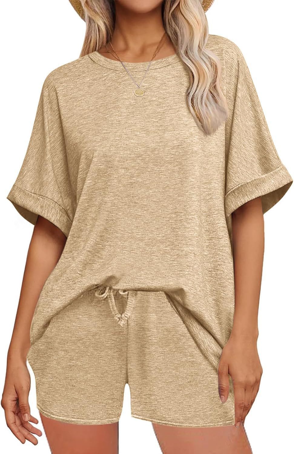 👕 Oversized T-Shirt & Drawstring Shorts Set – Ultimate Casual Comfort Khaki