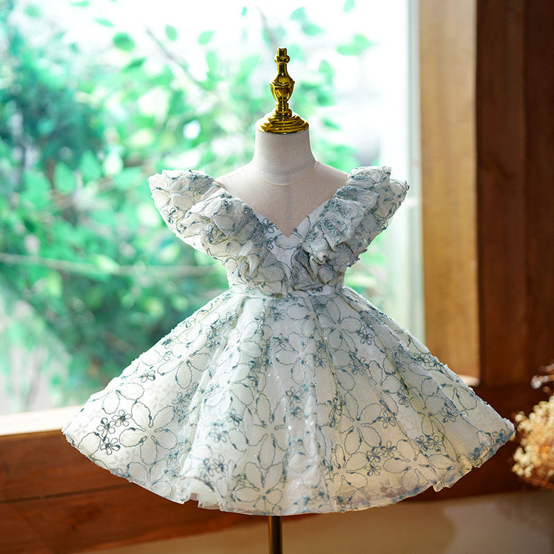 New Floral Princess Dress For Flower Girlssimple And Adorable For Kids Birthdays Green