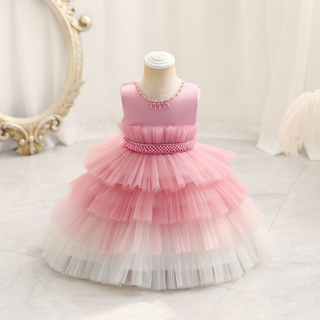 Children's Dress Color Matching Princess Dress Birthday Banquet Skirt Cameo Brown