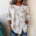 Women's Floral 3D Print Pullover Top – Loose Fit Elegant Casual S to 3XL Apricot