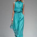 Women’s Sleeveless Vest and Wide-Leg Pants Set Sky Blue