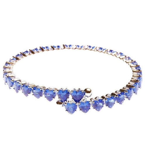 Adjustable Pink Heart CZ Spring Wrap Bracelet For Women One Silver-Blue