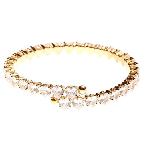 Adjustable Pink Heart CZ Spring Wrap Bracelet For Women One Gold-Clear