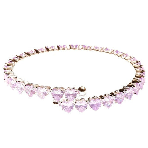 Adjustable Pink Heart CZ Spring Wrap Bracelet For Women One SILVER-LAVENDER
