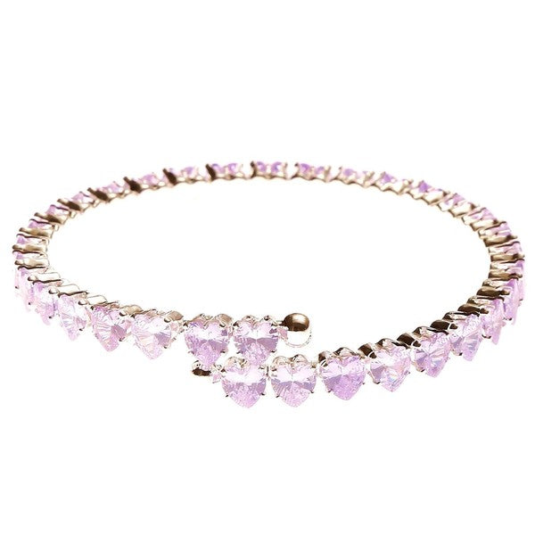 Adjustable Pink Heart CZ Spring Wrap Bracelet For Women