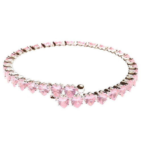 Adjustable Pink Heart CZ Spring Wrap Bracelet For Women One Silver-Pink