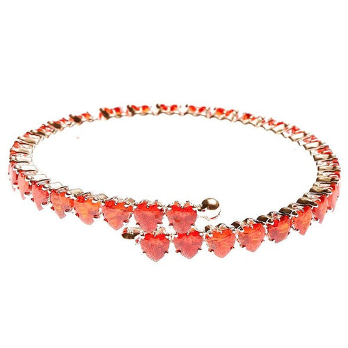 Adjustable Pink Heart CZ Spring Wrap Bracelet For Women One Silver-Red