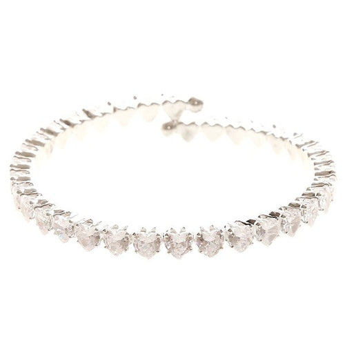 Adjustable Pink Heart CZ Spring Wrap Bracelet For Women One Silver-Clear