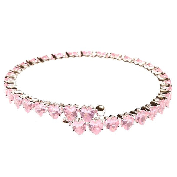 Adjustable Pink Heart CZ Spring Wrap Bracelet For Women