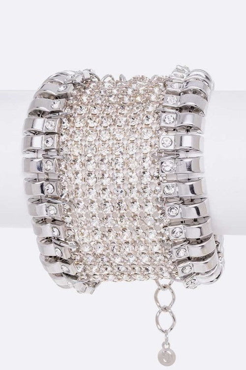 Adjustable Rhinestone Chain Mesh Statement Bracelet O S RHODIUM CLEAR