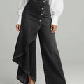 Women's Washed Denim Skort with Button Closure Black