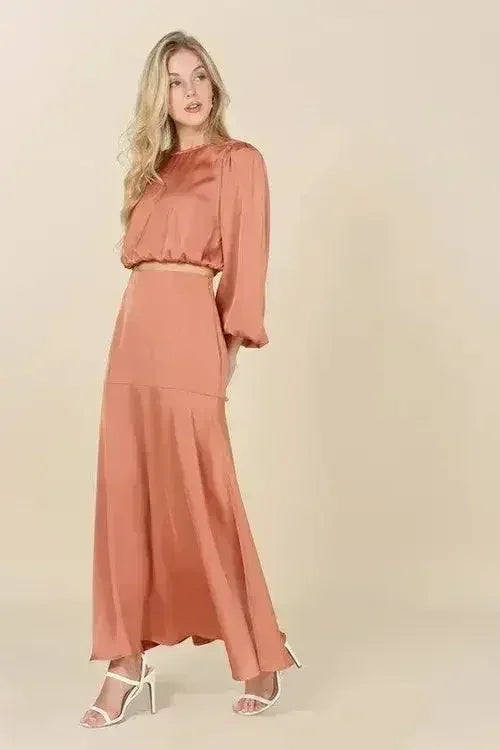 Dressed up satin two-piece mermaid dress set M Brick