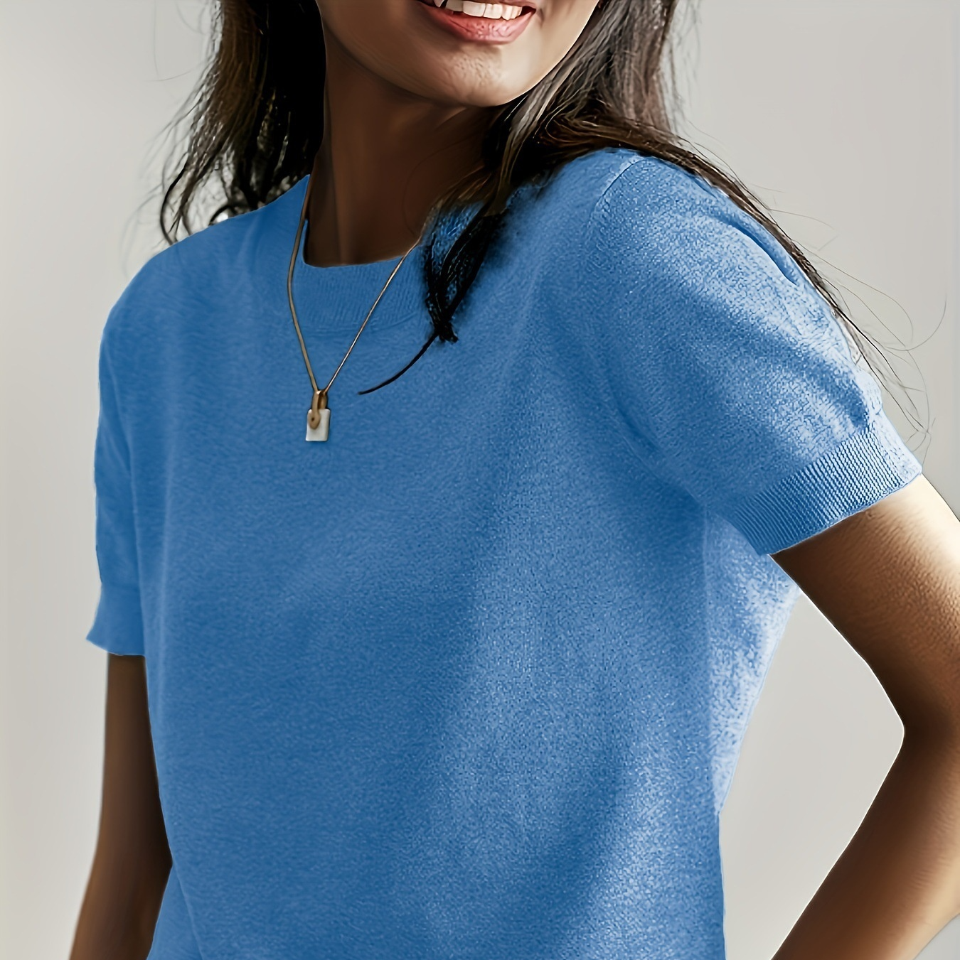 Women’s Soft Stretch Minimalist T-Shirt – Everyday Slim Fit Top Blue