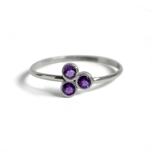 Amethyst Cluster Sterling Silver Ring Thin Band Adjustable 9