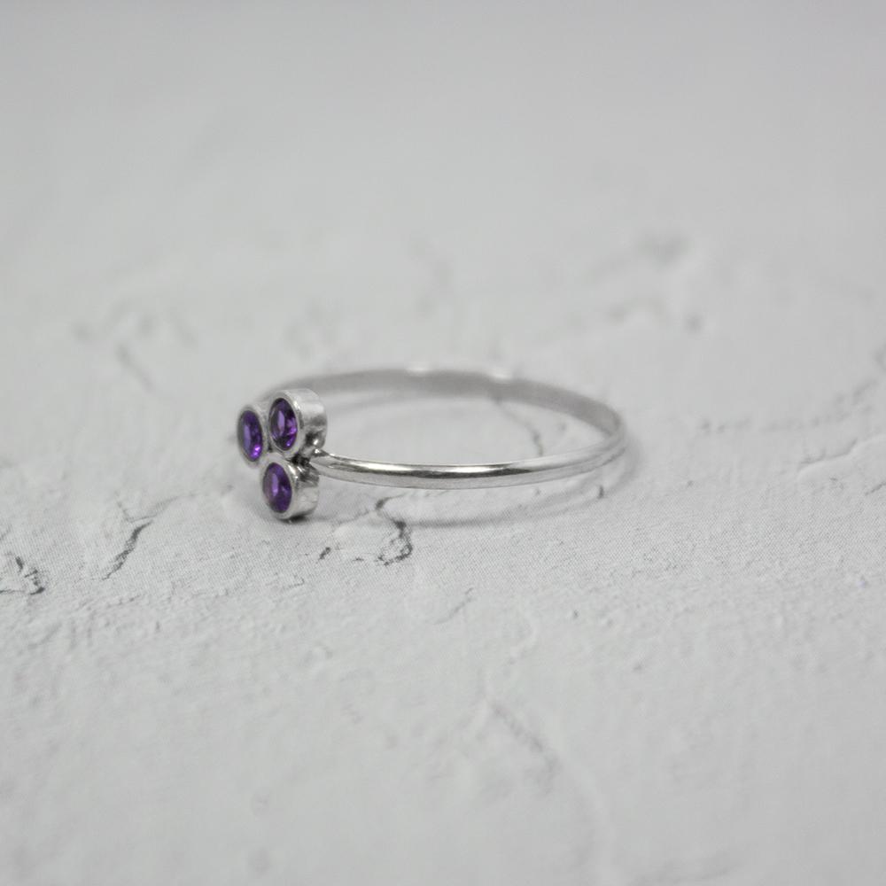 Amethyst Cluster Sterling Silver Ring Thin Band Adjustable