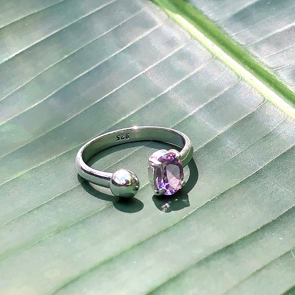 Amethyst Open Wrap Ball Ring Sterling Silver Adjustable February Birthstone